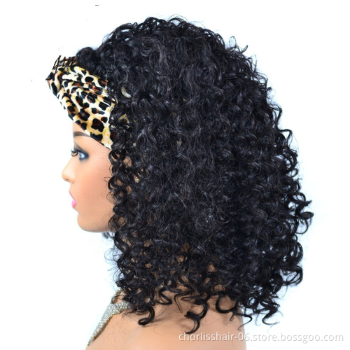 Wholesale Black Colorful Scarf Heat Resistant Cheap Short Ombre kinky Curly Turban wigs Synthetic Headband Hair Wigs For Women